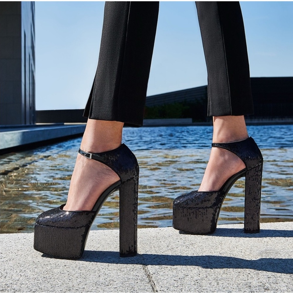 NEW! Giuseppe Zannoti BEBE sequin covered platform heels